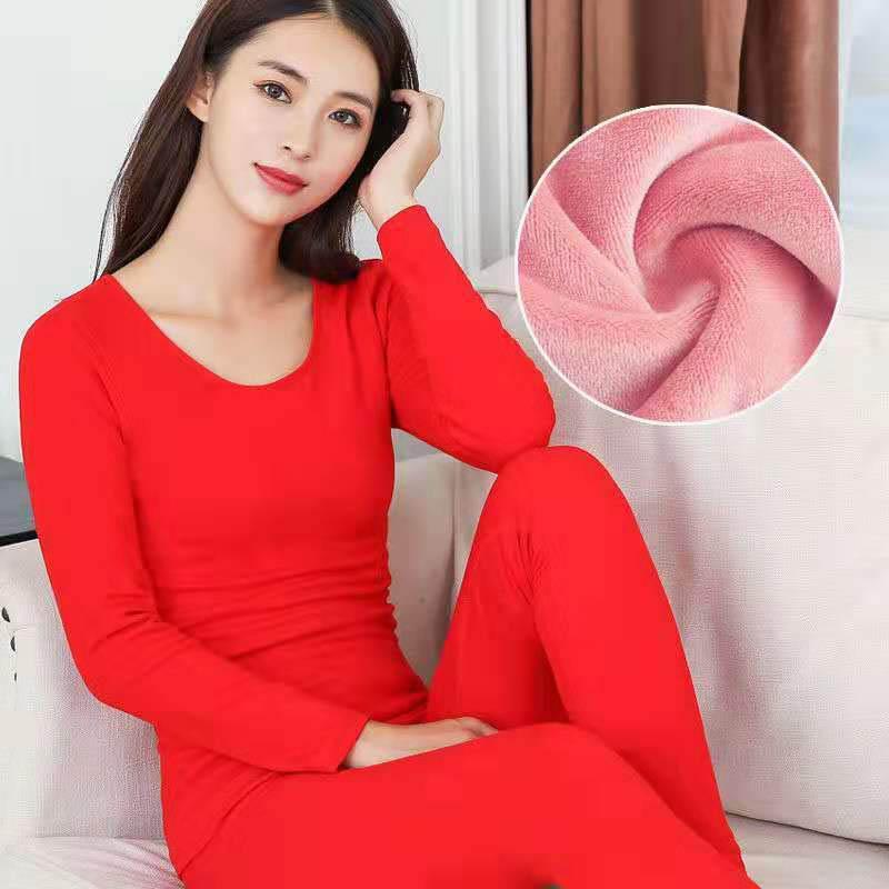 Thermal Underwear Women Plus Velvet Thickening Suit Body Slimming Tight-fitting Autumn Clothes Long Trousers Cotton Sweater Base Winter