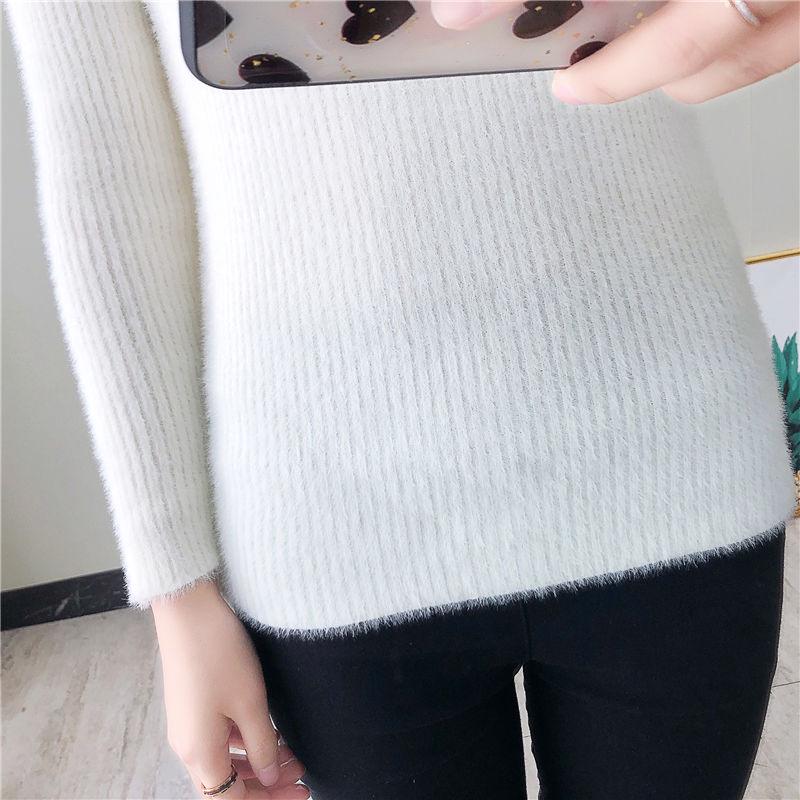 Autumn and Winter Mink Fleece Top Slim Long-sleeved Jacket Fashion V-neck Young Women's Sweater