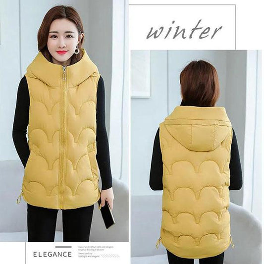 Autumn Winter Sleeveless Fashion Padded Jacket Loose Casual Slim Fit Warm Short Plus Size Hooded Waistcoat Vest Vest Thick Padded Jacket Women Outwear