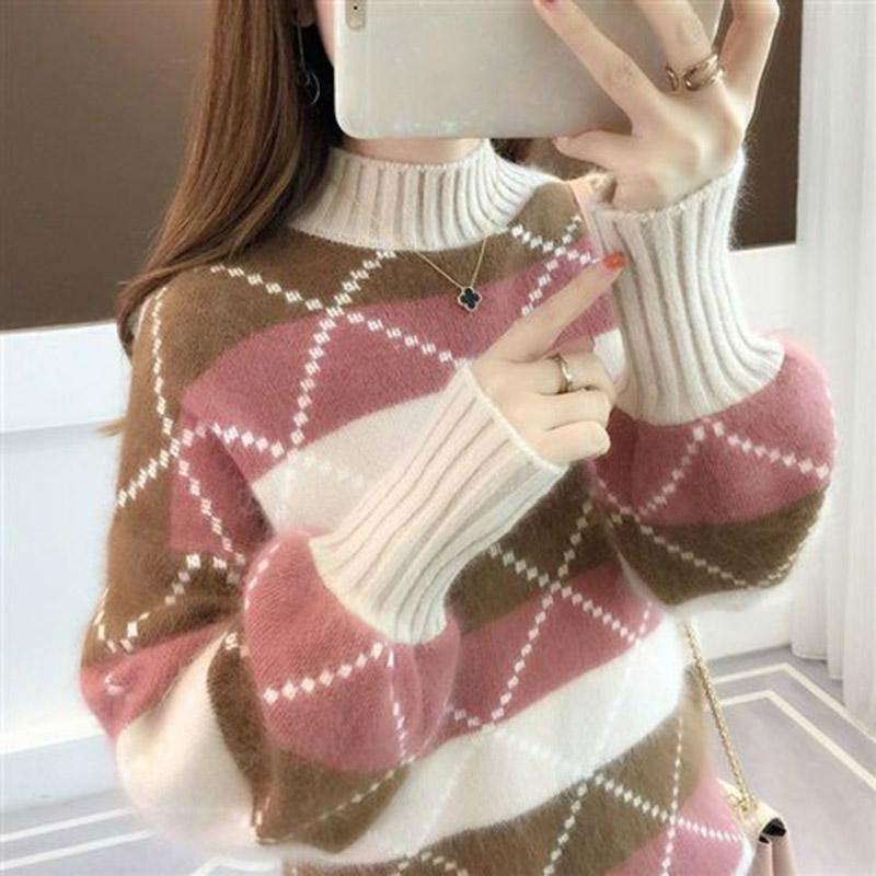 Warm Sweater Winter Ladies Sweater Long-sleeved Large Size Sweater Round Neck Sweater Cashmere