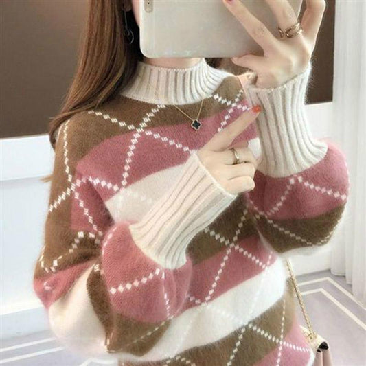 Warm Sweater Winter Ladies Sweater Long-sleeved Large Size Sweater Round Neck Sweater Cashmere