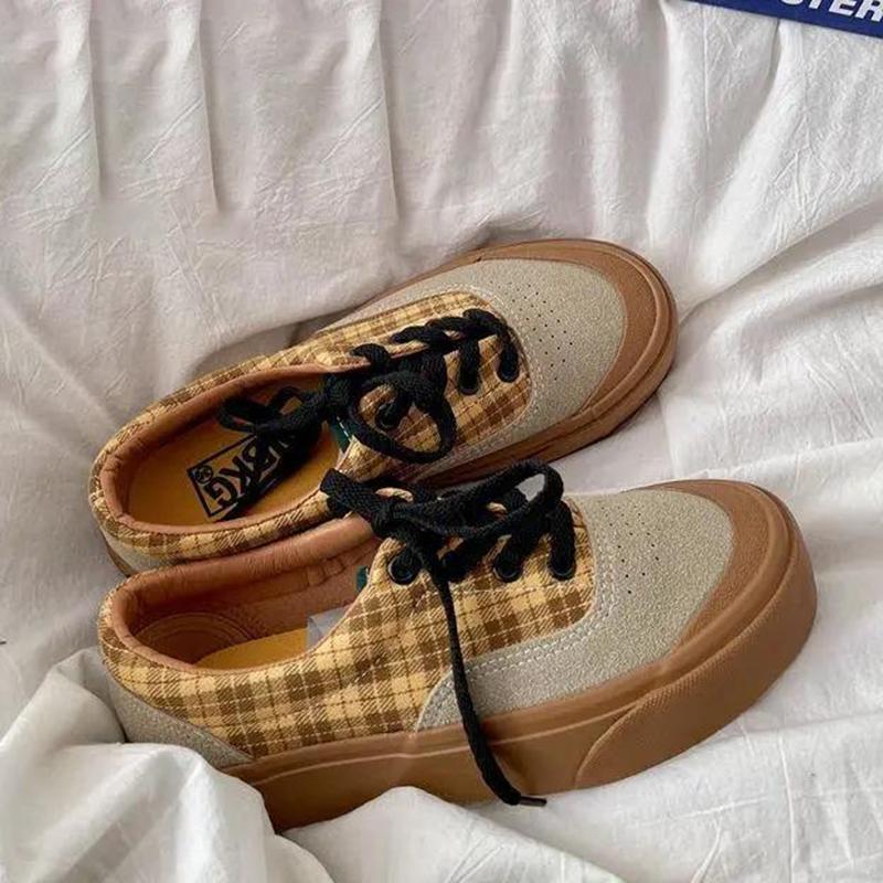 Student Canvas Shoes Women's Wild Stitching Niche Design Sense Women's Shoes Flat Bottom Shoes Women's Lattice Pattern