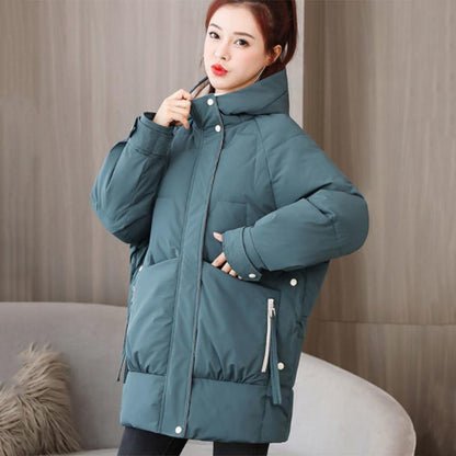 Women's Mid-length Down Jacket Winter Korean Loose Cotton Clothes Casual Hooded Padded Jacket