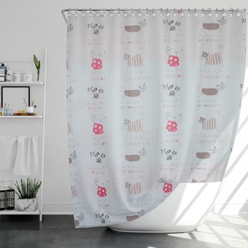 Printed Shower Curtain with Hooks Waterproof and Mildew-proof Sanitary Partition Shower Curtain