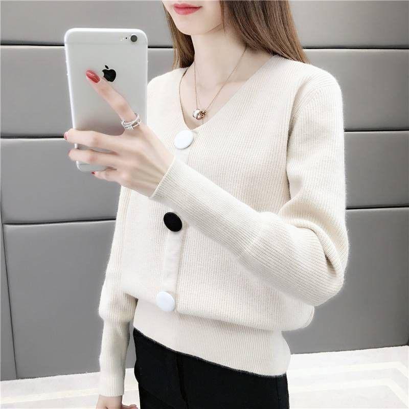 Autumn new ladies V-neck sweater women's new sets of wild bottoming shirt autumn short sweater