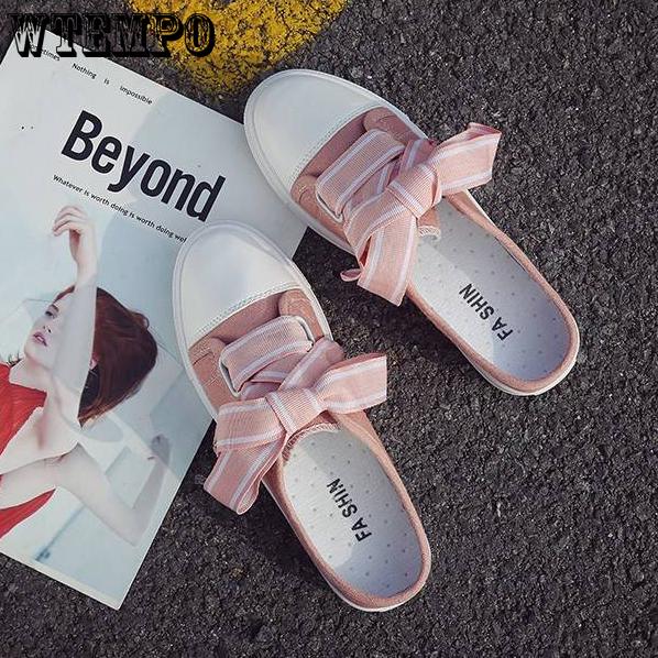 Shoes female wild Korean version no heel lazy shoes student half slippers women canvas shoes