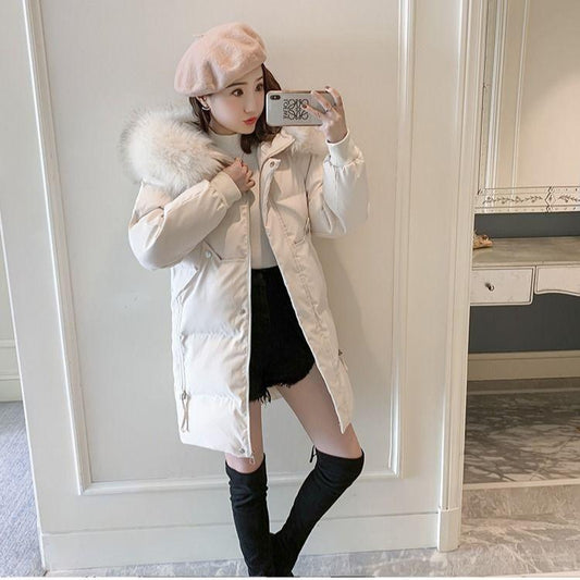 Korean Women's Cotton-padded Coat Mid-length Student Bread Coat Large Size Loose Warm Cotton Coat Large Fur Collar Thick Padded Jacket