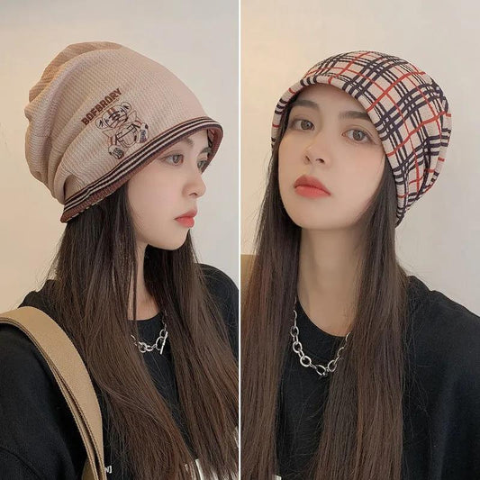 Autumn and Winter Double-layer Knitted Baotou Hat Women's Multifunctional Double-sided Pile Hat Winter Bib