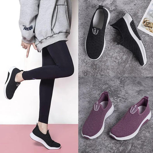 Women's Slip on Flat Shoes Non-slip Soft Bottom Breathable Mesh Knitted Sneakers Casual Sports Shoes Spring and Autumn Outdoor Walking Shoes