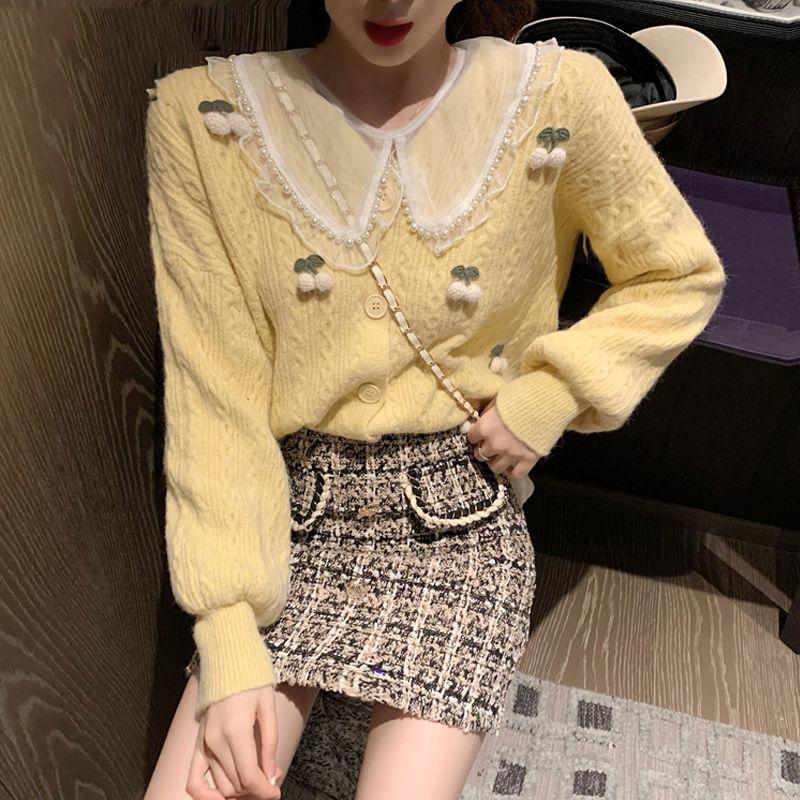 Spring  Autumn Loose Korean Short Style Knitwear Cardigan Women's Sweater Jacket Women's Long Sleeve All-match Top