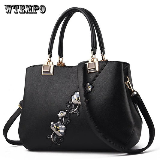 Handbags Women PU Leather Shoulder Bag Embroidery Flower Handbag