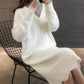 Women's Winter Mid-length Half High Neck Pullover Sweater Thick Loose Autumn Fake Two-piece Knitted Wool Dress