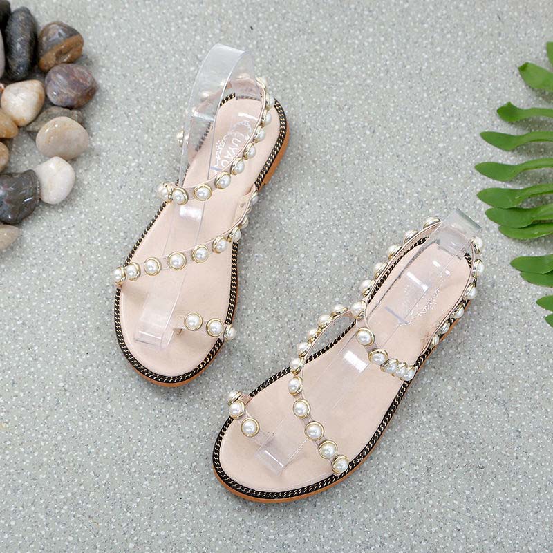 Pearl Sandals Female Summer Fairy Style Student Flat All-match Flip-flop Roman Sandals