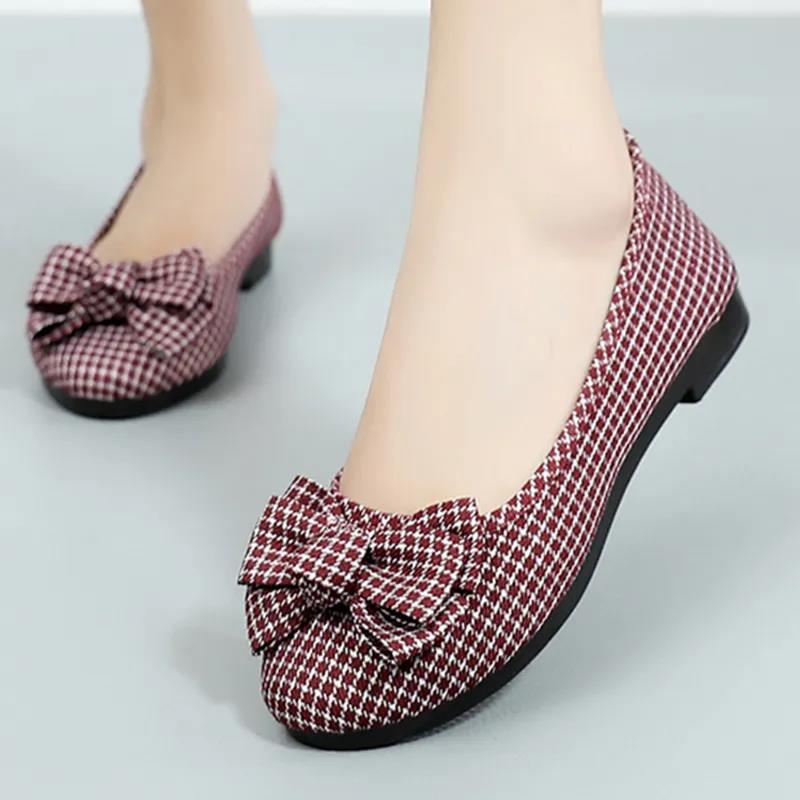 Cloth Shoes Women's Black Work Shoes Plaid Shoes Bow Beanie Shoes Soft Bottom Non-slip