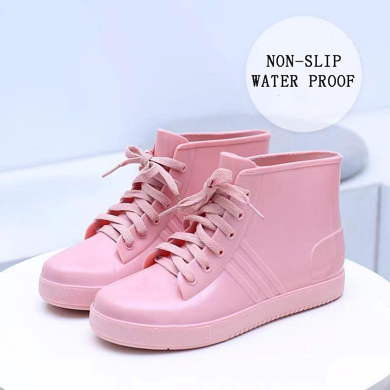 Short Rain Boots Girls Low-top Water Shoes Students Korean Rain Boots Lace Up Waterproof Shoes Women Low-top Rubber Shoes