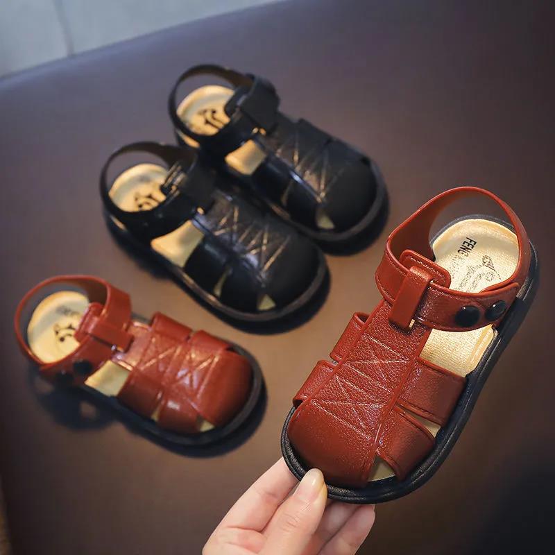 2021 Children's Summer Boys Leather Sandals Baby Shoes Kids Flat Child Beach Shoes Sports Soft Non-slip Casual Toddler Sandals