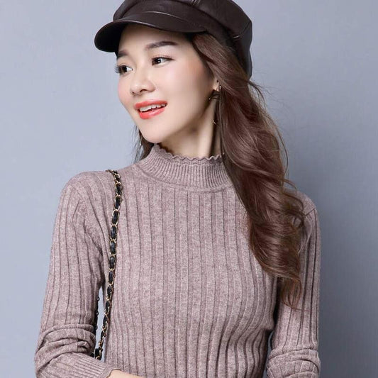 Warm sweater plus velvet thickening autumn and winter women's slim long sleeve sweater high collar