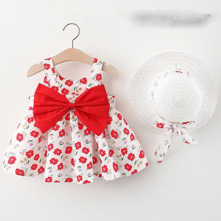 Children Dress Spring Summer Sling Kids Clothing Baby Girls Clothing Printing Sleeveless A-line Pleated Floral Dress Girl