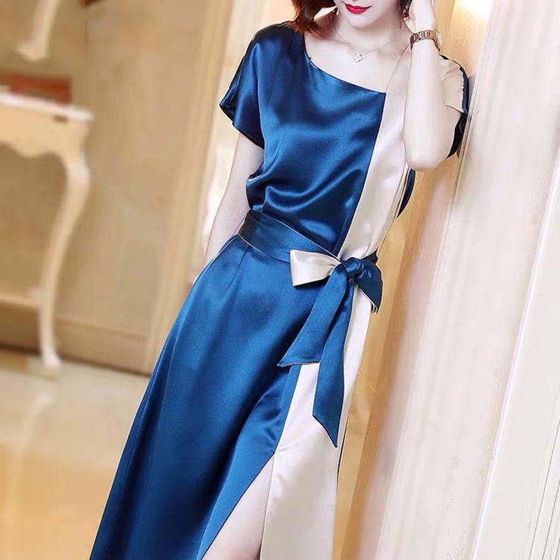 Summer Women Long Satin Slip Dress Spaghetti Strap Party Dress Vintage Gold Silk Ladies Maxi Dress