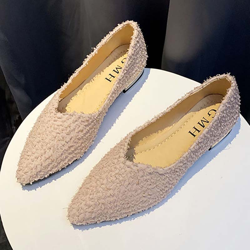 Low-heeled Shoes Spring Single Shoes Female Students Korean Version of All-match Pointed Toe Shallow Mouth Pedal Thick Heel Peas Shoes