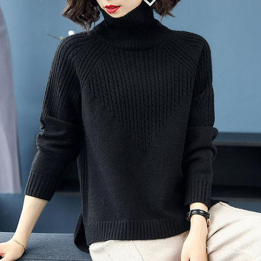 Women Autumn and Winter High Collar Sweater Thickened Spring Loose Knitted Bottom Shirt Large Size Pullover Tops