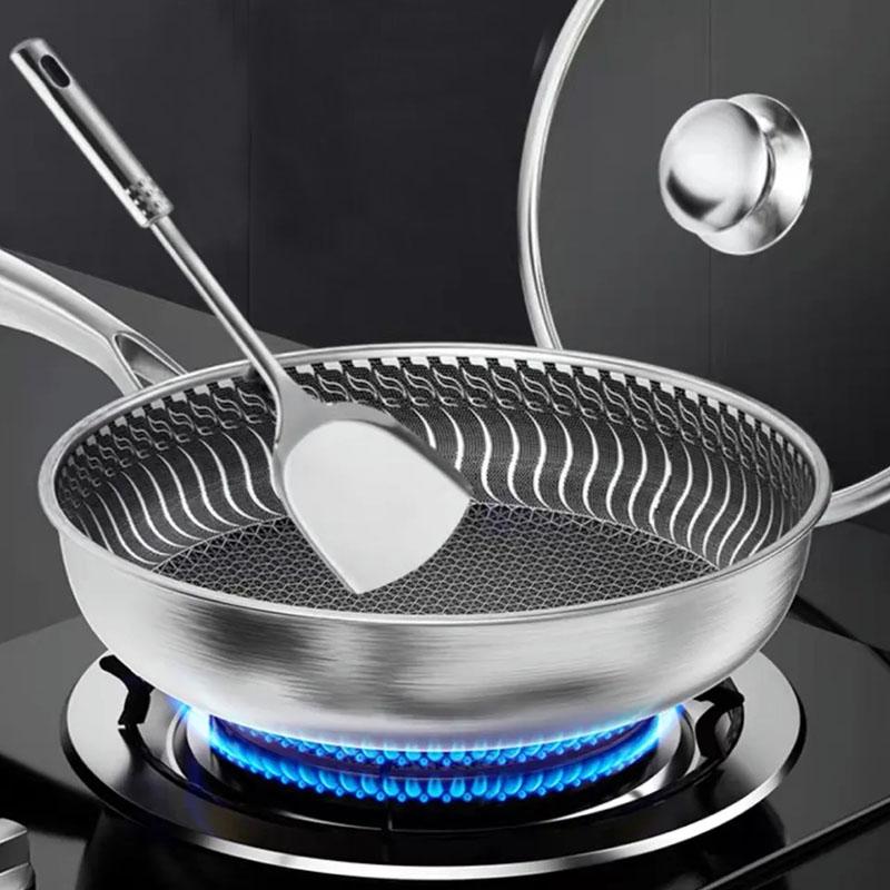 316 Stainless Steel Frying Pan 24-30cm Uncoated No Oily Smoke Non-stick Pancake Pan Household Cooking Pan