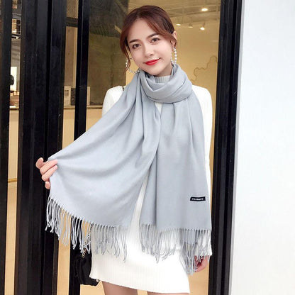 Women Cashmere Scarves with Tassel Soft Solid Color Warm Long Wraps Scarf Casual Lady Winter Shawl