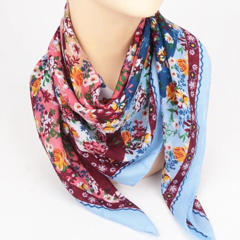 85x85cm Women's Ethnic Style Square Scarf Warm Cotton Vintage Floral Square Scarf Cotton Headscarf Multi-purpose Bib Shawl Muslim Kerchief