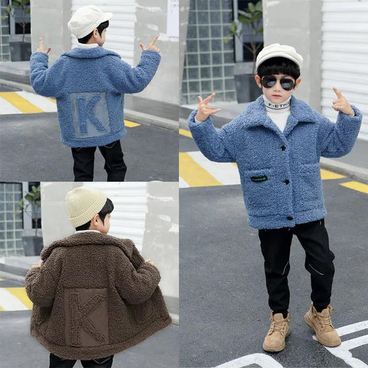 Boys' Lamb Velvet Jacket Western Style and Cotton Wool Sweater Children's Clothing In Autumn and Winter Korean Style Trendy Jackets