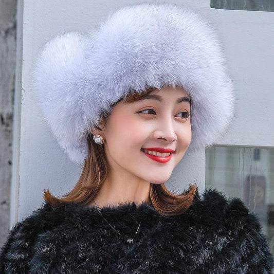 Ladies Hat Autumn and Winter Fox Fur Lei Feng Hat Mongolia Northeast Thickened Cold and Warm Ski Fur Ear Protection Cotton Hat