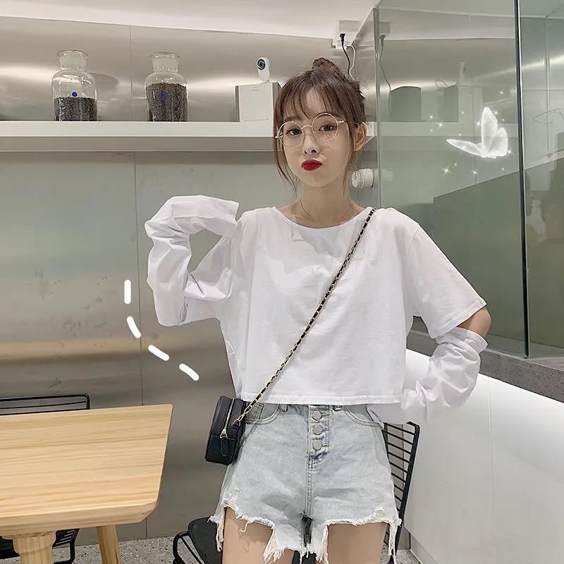 Autumn Version of Pure Color Loose Simple Long-sleeved fall T-shirt Women Simple Pure White Bottoming Shirt Blouse