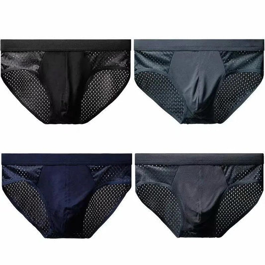 Summer Men's Underwear Mesh Ice Silk Briefs Sexy Breathable Thin Mid-waist Youth Briefs