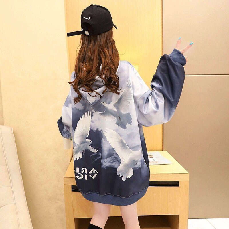 Middle Long Hooded Female Sweater Spring and Autumn Thin Section Korean Students Casual Loose Women's Shirt