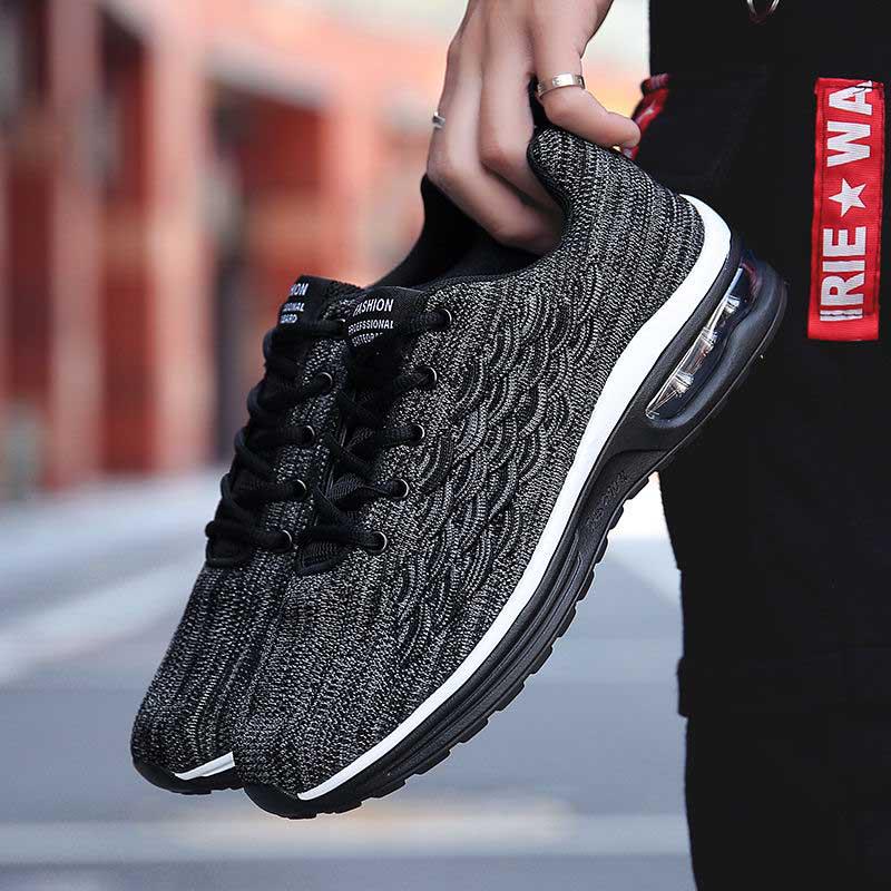 Plus Size 38-45 Men Flying Woven Mesh Running Shoes Lightweight Sneakers Breathable Outdoor Sports Shoes Comfortable Deodorant Running Gym Shoes