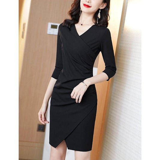 Summer Women V Collar Slim Long Sleeve Occupation Dress Temperament Occupation Tight Dress Vestidos