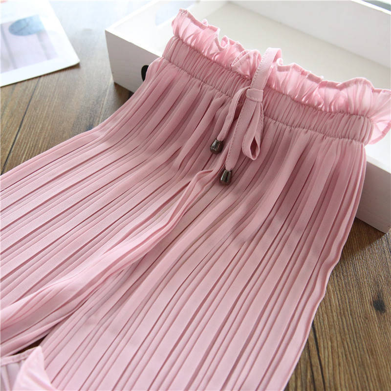 Children's Pants Summer Girls Casual Wide Leg Pants Lace Chiffon Waist Baby Anti-mosquito Casual Pants Ruffles Air-conditioning Pants