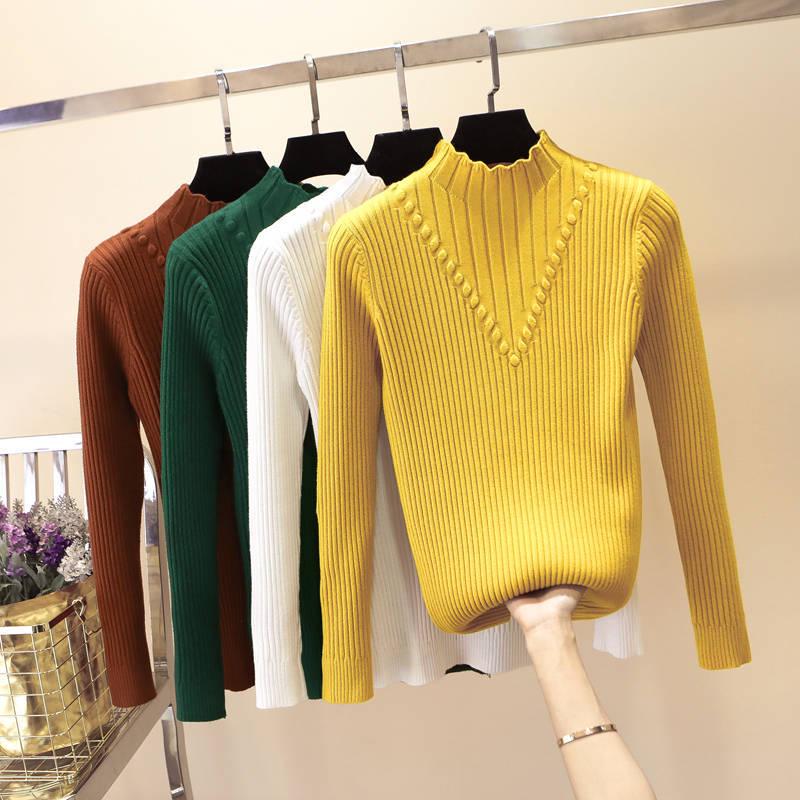 Knitting Sweaters Large Size Sweater Woman Medium and Long Section High Collar Sweater Winter