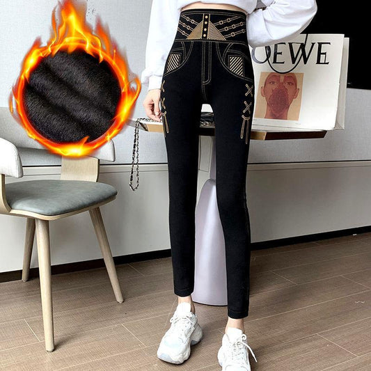 Autumn and Winter Modal High-waist Leggings Women Wear Slim Slimming All-match High-stretch Printing Feet Trousers Women