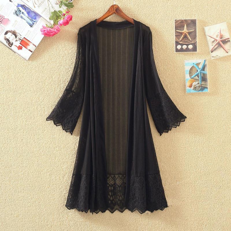 Spring and Summer Plus Size Mid-length Shawl Sexy Lace Cardigan Mesh Air-conditioned Beach Women's Sun Protection Clothing