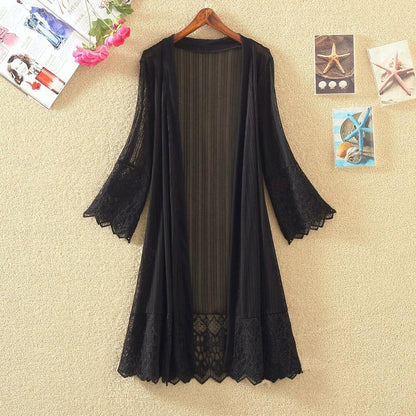 Spring and Summer Plus Size Mid-length Shawl Sexy Lace Cardigan Mesh Air-conditioned Beach Women's Sun Protection Clothing