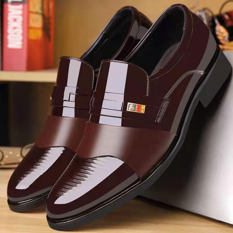 Fashion Mens Pointed Toe Dress Shoes Patent Leather Oxfords Full Brogue Lace Up Men Formal Shoes