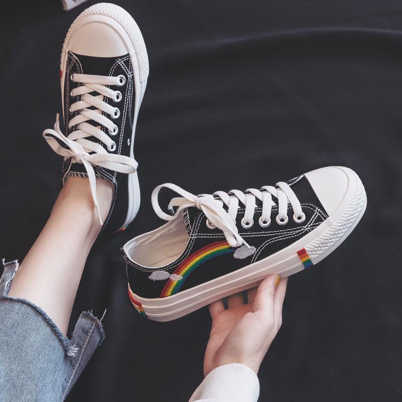 Women's Fashion 2020 Vulcanized Shoes Woman Sneakers New Rainbow Retro Canvas Shoes Flat Fashion Comfortable High Shoes Women