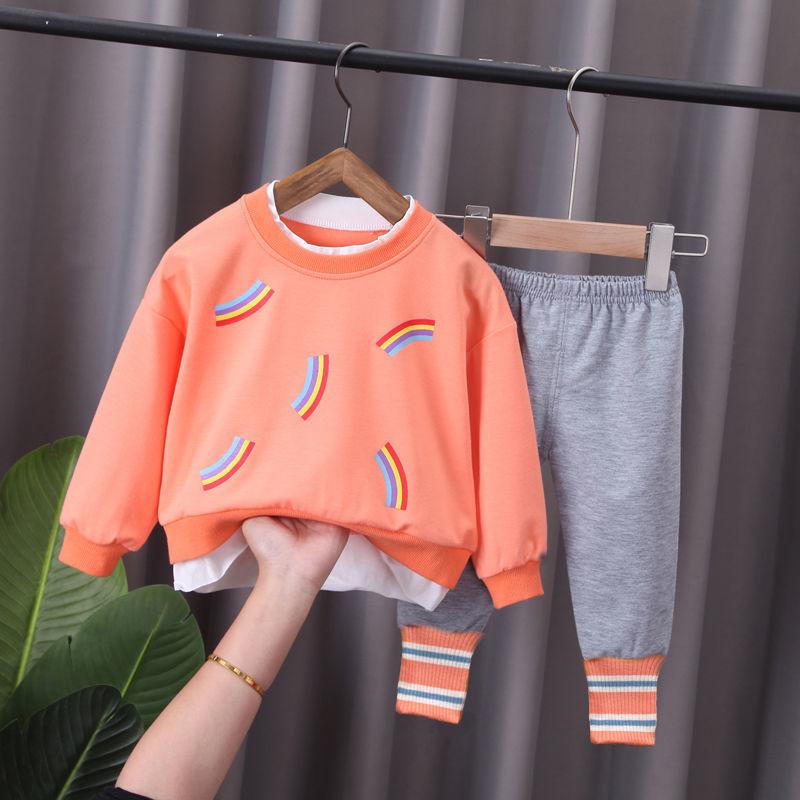 2021 Baby Girl Spring Children's Clothing 0-4 Years Old Two-piece Cartoon Cute Long-sleeved Suit Autumn Trousers