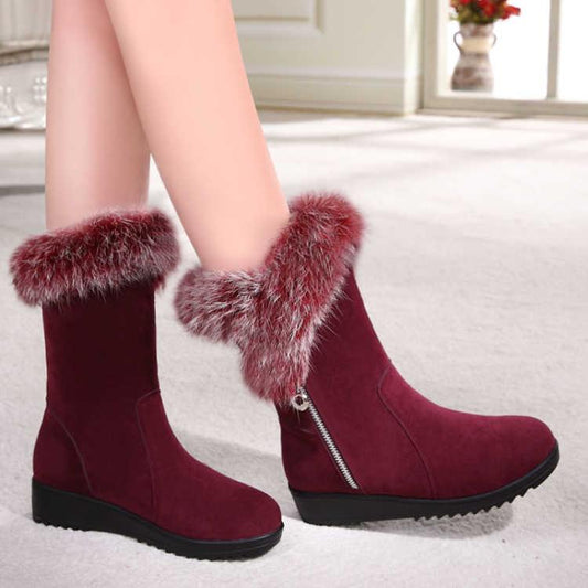 Rabbit Fur Snow Boots 2019 Women's Winter Boots Women's Round Head Thick Warm Cotton Shoes Women