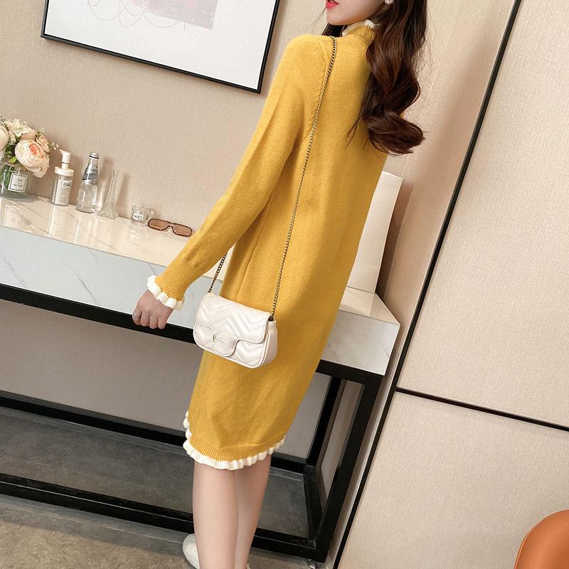 Autumn and Winter Retro Knitted Dress Mid-length Loose Over The Knee Base Skirt Fashion Casual Women Sweater Dress