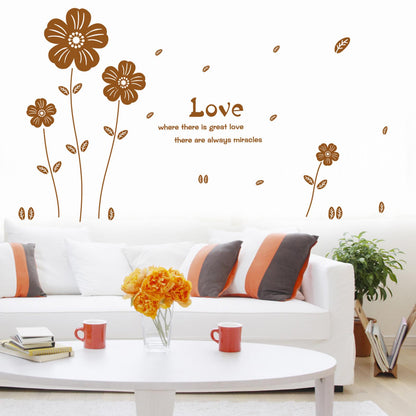 Living room bedroom decorated brown flowers wall stickers sofa TV background romantic love wallpaper