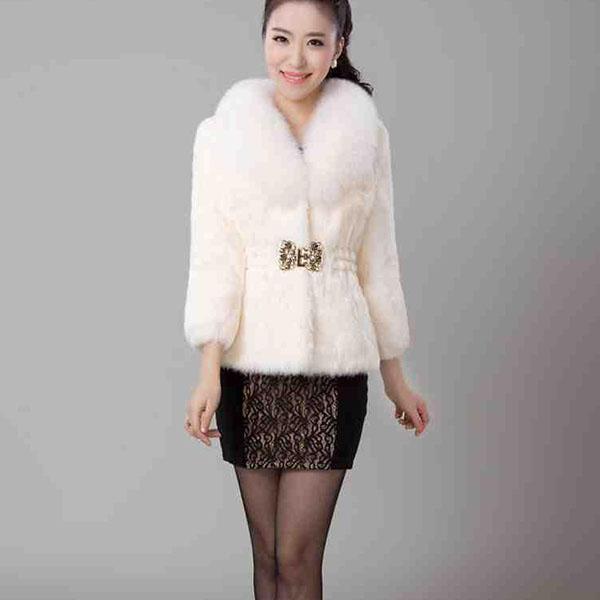 Elegant Faux Fur Coat Women Autumn Winter Thick Warm Soft Fleece Jacket P Outerwear V Neck Faux Rabbit Hair Coat with Fur Collar