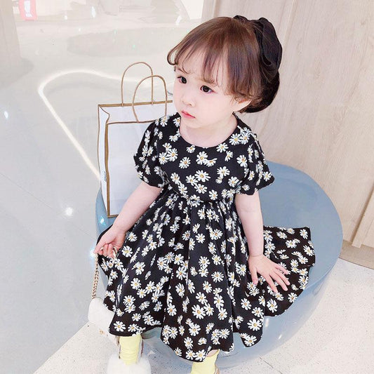 Children Dress Spring Summer Clothing  Baby Girls Clothing Printing Girl's Dress Princess Skirt Chrysanthemum Broken Flower Dress