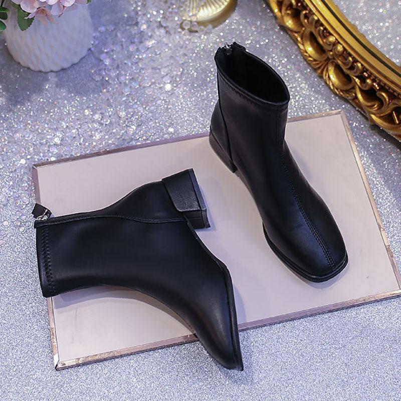 Thick Heel Martin Boots Spring and Autumn Single Boots Middle Heel Soft Leather Women's High Top Small Leather Shoes Short Boots