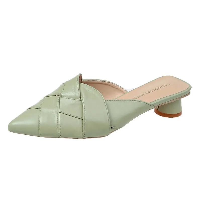 Low-heeled Baotou Half-slippers Women's Summer All-match Lazy Fashion Outer Wear Thick-heeled Pointed-toe Sandals and Slippers